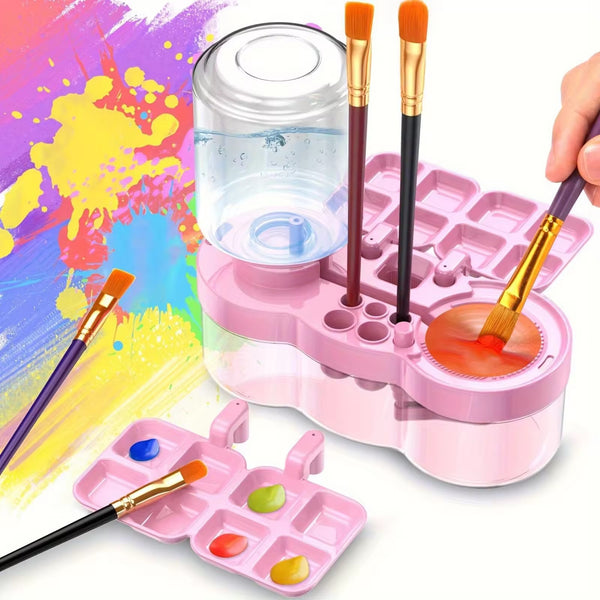 Kids Paint Brush Rinser with Water Tank & Palette