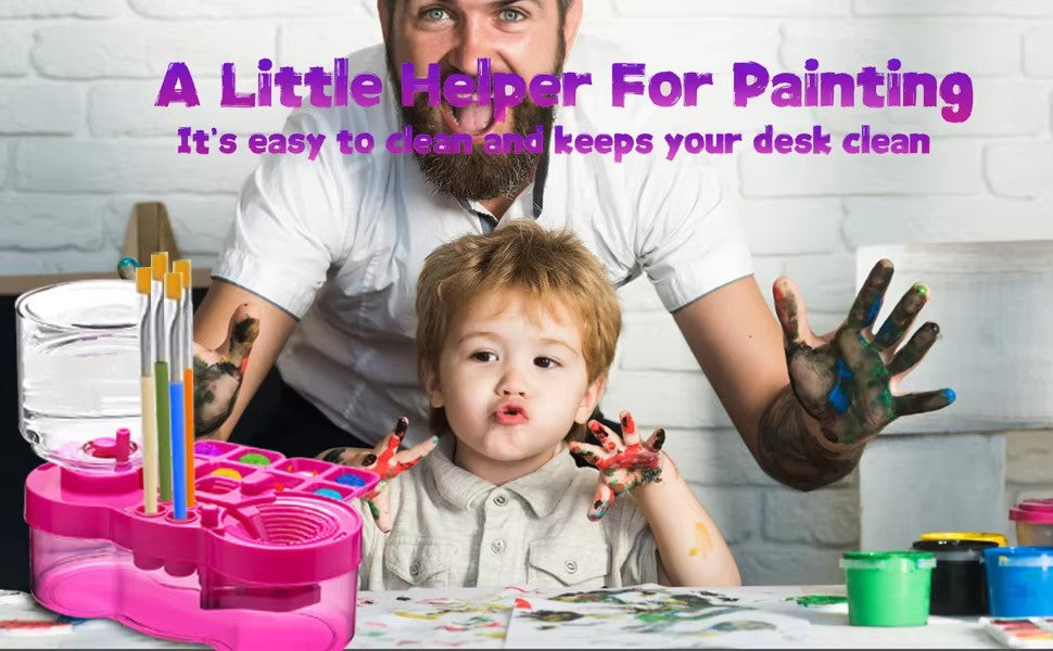 Kids Paint Brush Rinser with Water Tank & Palette
