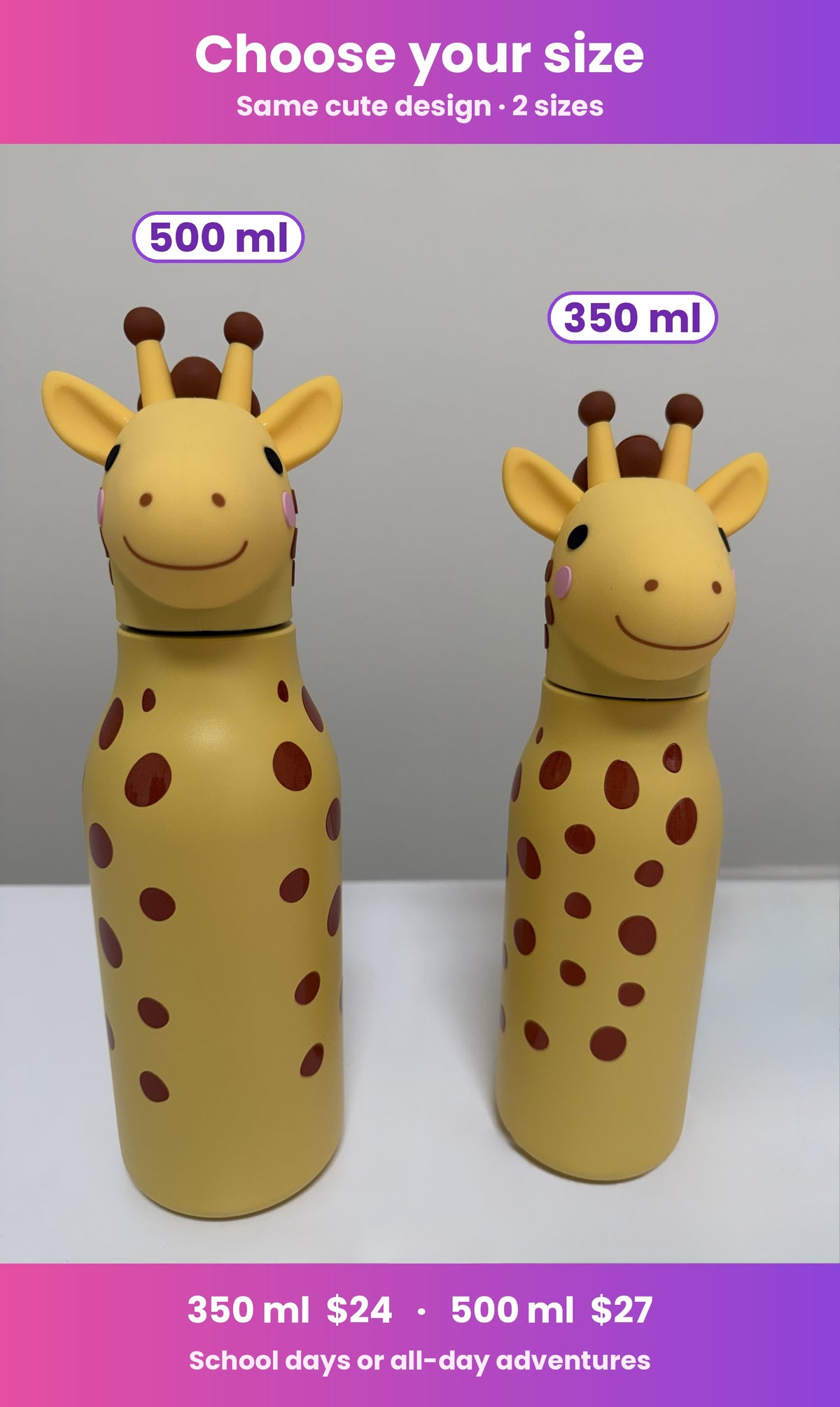 Kids 3D Animal Cap Water Bottle - Insulated Stainless Steel