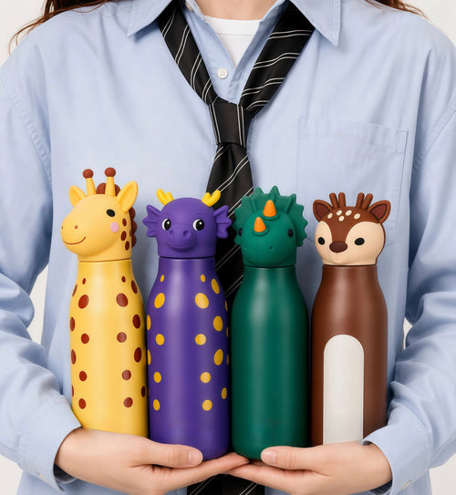 Kids 3D Animal Cap Water Bottle - Insulated Stainless Steel